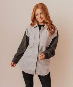 Lucy Avenue Lula Color Block Shacket Taupe/Brown