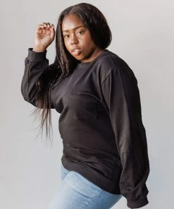 Vendor-unknown Tops Plus Size EXCLUSIVE! Ally Pocket Pullover With Back Zipper Black