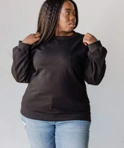 Vendor-unknown Tops Plus Size EXCLUSIVE! Ally Pocket Pullover With Back Zipper Black