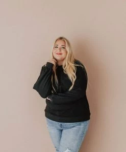 Vendor-unknown Tops Plus Size EXCLUSIVE! Ally Pocket Pullover With Back Zipper Black