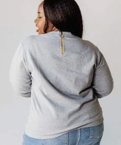 Vendor-unknown Plus Size EXCLUSIVE! Ally Pocket Pullover With Back Zipper Grey Tops