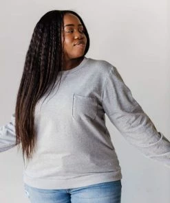 Vendor-unknown Plus Size EXCLUSIVE! Ally Pocket Pullover With Back Zipper Grey Tops