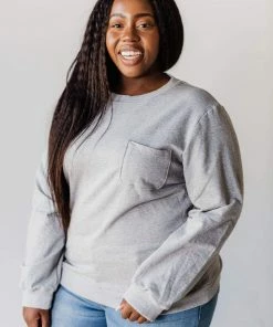 Vendor-unknown Plus Size EXCLUSIVE! Ally Pocket Pullover With Back Zipper Grey Tops