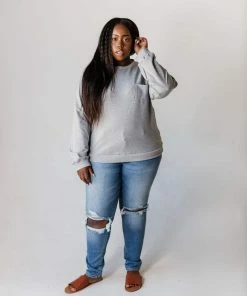 Vendor-unknown Plus Size EXCLUSIVE! Ally Pocket Pullover With Back Zipper Grey Tops