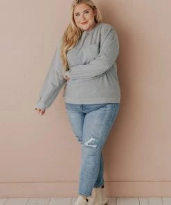 Vendor-unknown Plus Size EXCLUSIVE! Ally Pocket Pullover With Back Zipper Grey Tops