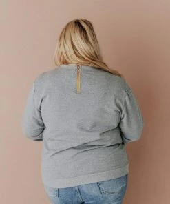 Vendor-unknown Plus Size EXCLUSIVE! Ally Pocket Pullover With Back Zipper Grey Tops