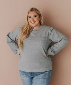 Vendor-unknown Plus Size EXCLUSIVE! Ally Pocket Pullover With Back Zipper Grey Tops