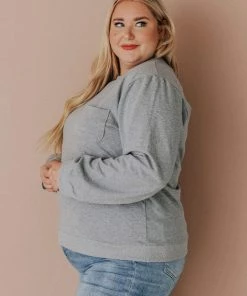 Vendor-unknown Plus Size EXCLUSIVE! Ally Pocket Pullover With Back Zipper Grey Tops