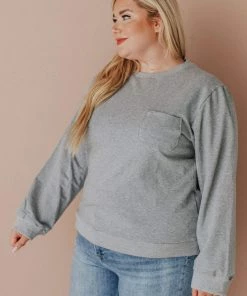 Vendor-unknown Plus Size EXCLUSIVE! Ally Pocket Pullover With Back Zipper Grey Tops