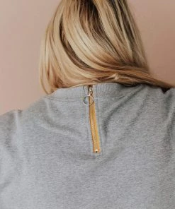 Vendor-unknown Plus Size EXCLUSIVE! Ally Pocket Pullover With Back Zipper Grey Tops