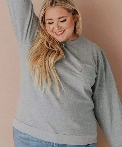 Vendor-unknown Plus Size EXCLUSIVE! Ally Pocket Pullover With Back Zipper Grey Tops