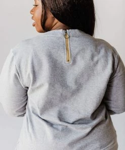 Vendor-unknown Plus Size EXCLUSIVE! Ally Pocket Pullover With Back Zipper Grey Tops