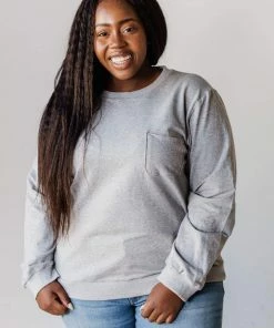 Vendor-unknown Plus Size EXCLUSIVE! Ally Pocket Pullover With Back Zipper Grey Tops