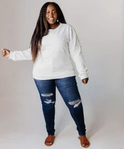 Vendor-unknown Plus Size EXCLUSIVE! Ally Pocket Pullover With Back Zipper Ivory