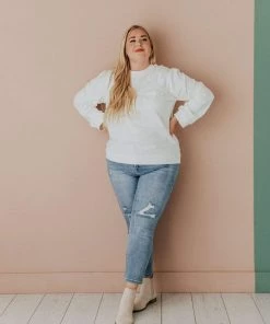 Vendor-unknown Plus Size EXCLUSIVE! Ally Pocket Pullover With Back Zipper Ivory