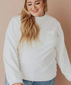 Vendor-unknown Plus Size EXCLUSIVE! Ally Pocket Pullover With Back Zipper Ivory