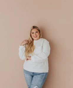 Vendor-unknown Plus Size EXCLUSIVE! Ally Pocket Pullover With Back Zipper Ivory