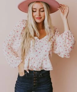 Vendor-unknown Tops Alice Floral Top Ivory/Pink