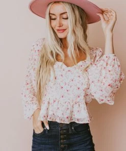 Vendor-unknown Tops Alice Floral Top Ivory/Pink