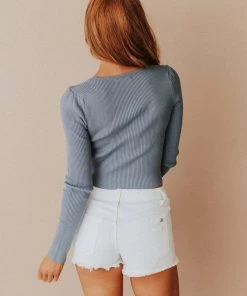 Vendor-unknown Tops Andee Cinch Crop Top Steel Blue