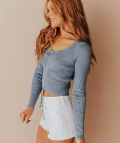 Vendor-unknown Tops Andee Cinch Crop Top Steel Blue