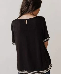 Vendor-unknown Tops Beth Embroidered Top Black