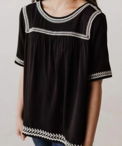 Vendor-unknown Tops Beth Embroidered Top Black