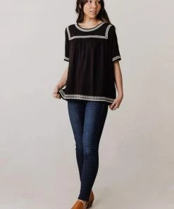 Vendor-unknown Tops Beth Embroidered Top Black