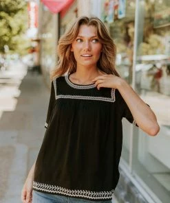 Vendor-unknown Tops Beth Embroidered Top Black