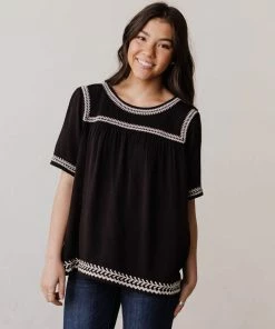 Vendor-unknown Tops Beth Embroidered Top Black