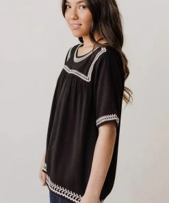 Vendor-unknown Tops Beth Embroidered Top Black