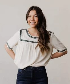 Vendor-unknown Beth Embroidered Top Cream Tops