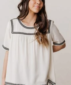 Vendor-unknown Beth Embroidered Top Cream Tops