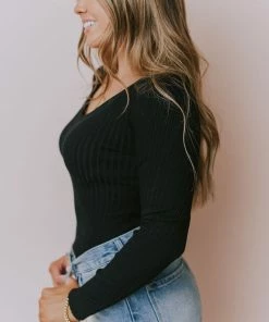 Lucy Avenue Charli Rib Knit Bodysuit Black