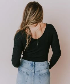 Lucy Avenue Charli Rib Knit Bodysuit Black