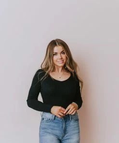 Lucy Avenue Charli Rib Knit Bodysuit Black