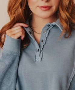 Vendor-unknown Dolly Button Up Sweatshirt Blue Tops