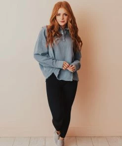 Vendor-unknown Dolly Button Up Sweatshirt Blue Tops