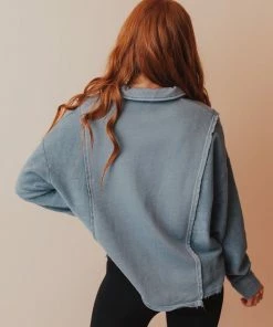 Vendor-unknown Dolly Button Up Sweatshirt Blue Tops