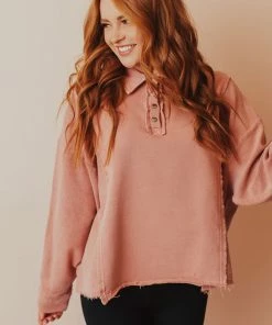 Vendor-unknown Dolly Button Up Sweatshirt Dusty Pink Tops