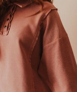 Vendor-unknown Dolly Button Up Sweatshirt Dusty Pink Tops