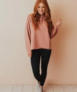 Vendor-unknown Dolly Button Up Sweatshirt Dusty Pink Tops