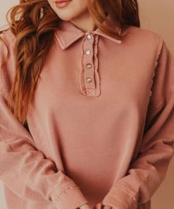 Vendor-unknown Dolly Button Up Sweatshirt Dusty Pink Tops