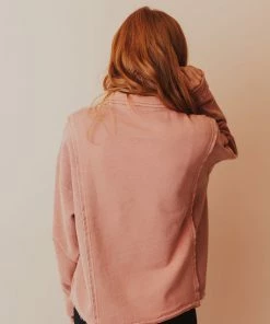 Vendor-unknown Dolly Button Up Sweatshirt Dusty Pink Tops