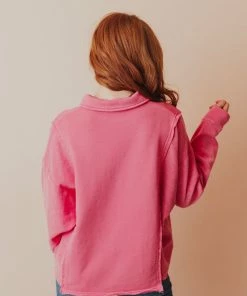 Vendor-unknown Tops Dolly Button Up Sweatshirt Pink