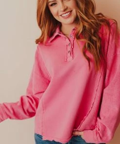 Vendor-unknown Tops Dolly Button Up Sweatshirt Pink