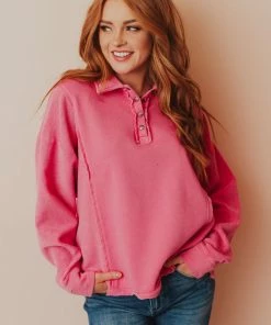 Vendor-unknown Tops Dolly Button Up Sweatshirt Pink