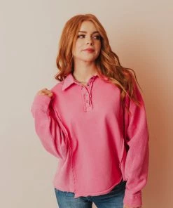 Vendor-unknown Tops Dolly Button Up Sweatshirt Pink