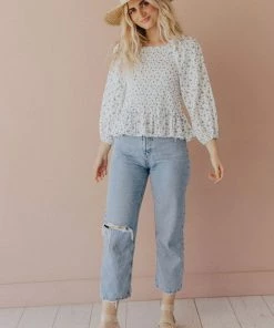 Vendor-unknown Ellen Floral Patterned Smocked Blouse Ivory Tops