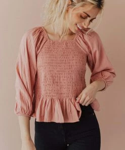 Vendor-unknown Tops Ellen Smocked Blouse Dusty Peach 12 Vendor-unknown Tops Ellen Smocked Blouse Dusty Peach